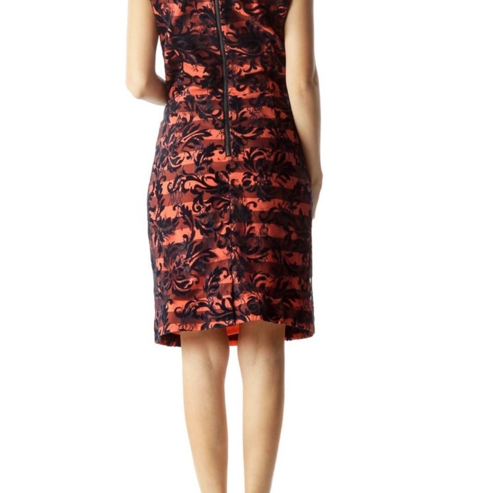 Tahari Orange Lace Velvet Embroidered Cocktail Dress - Picture 5 of 5